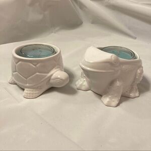 Bath & Body Works Harry Slatkin Ceramic White Frog Candle Holder Set